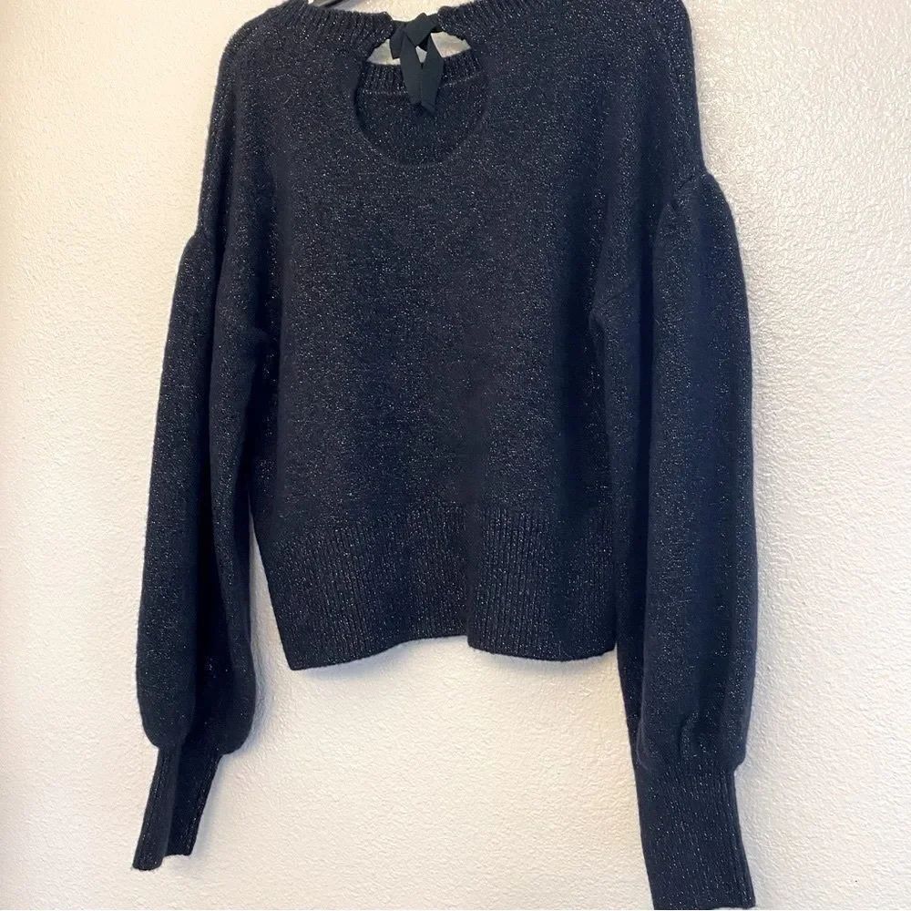 1901 Metallic thread Crop Balloon Sleeve Wool Blend tie back Sweater girls 10/12